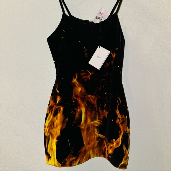 Balmain: Velvet Fire Mini Black Dress - Picture 6 of 16